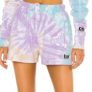 BSR by Samii Ryan Try Again Graphic Pastel Tie Dye Drawstring Sweat Shorts